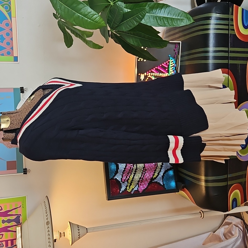 NWT English Factory Navy Collegiate V-Neck Sweater Dress built in Pleat Skirt S - Picture 4 of 6